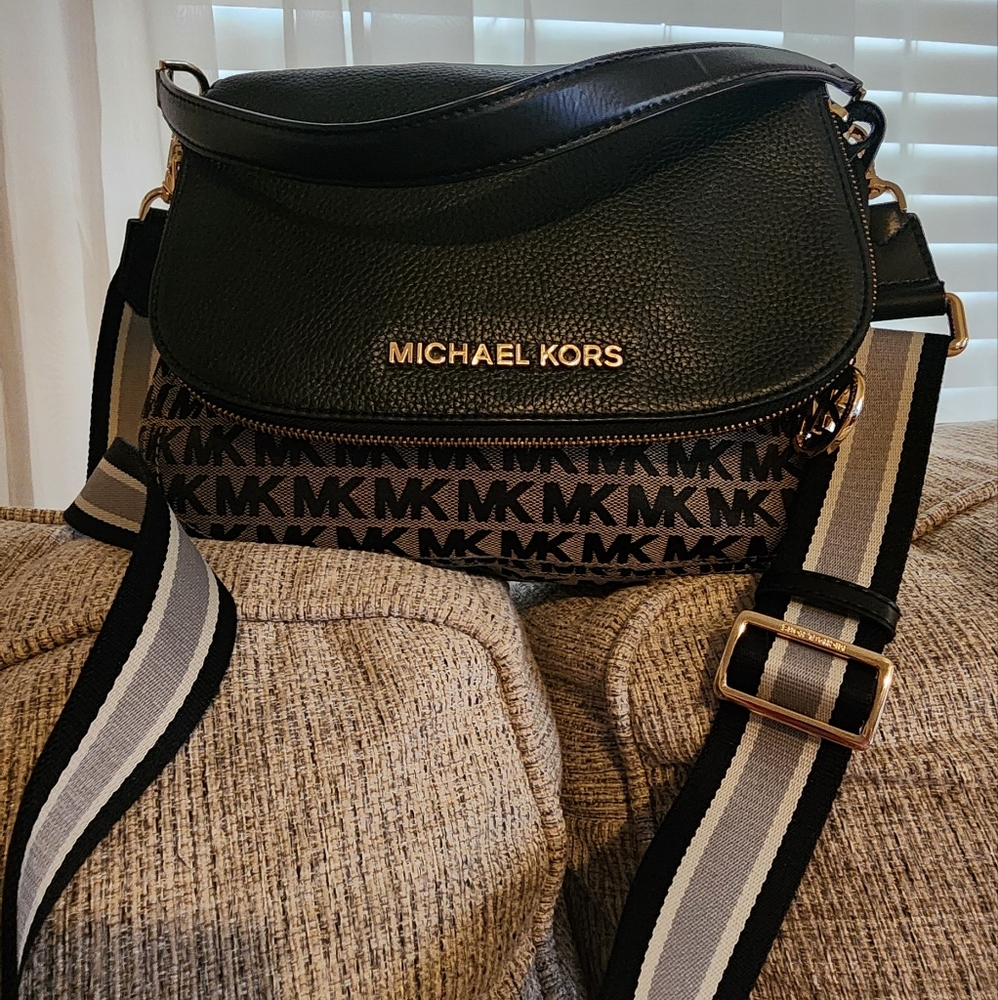 Michael Kors Black and Gold Logo Crossbody